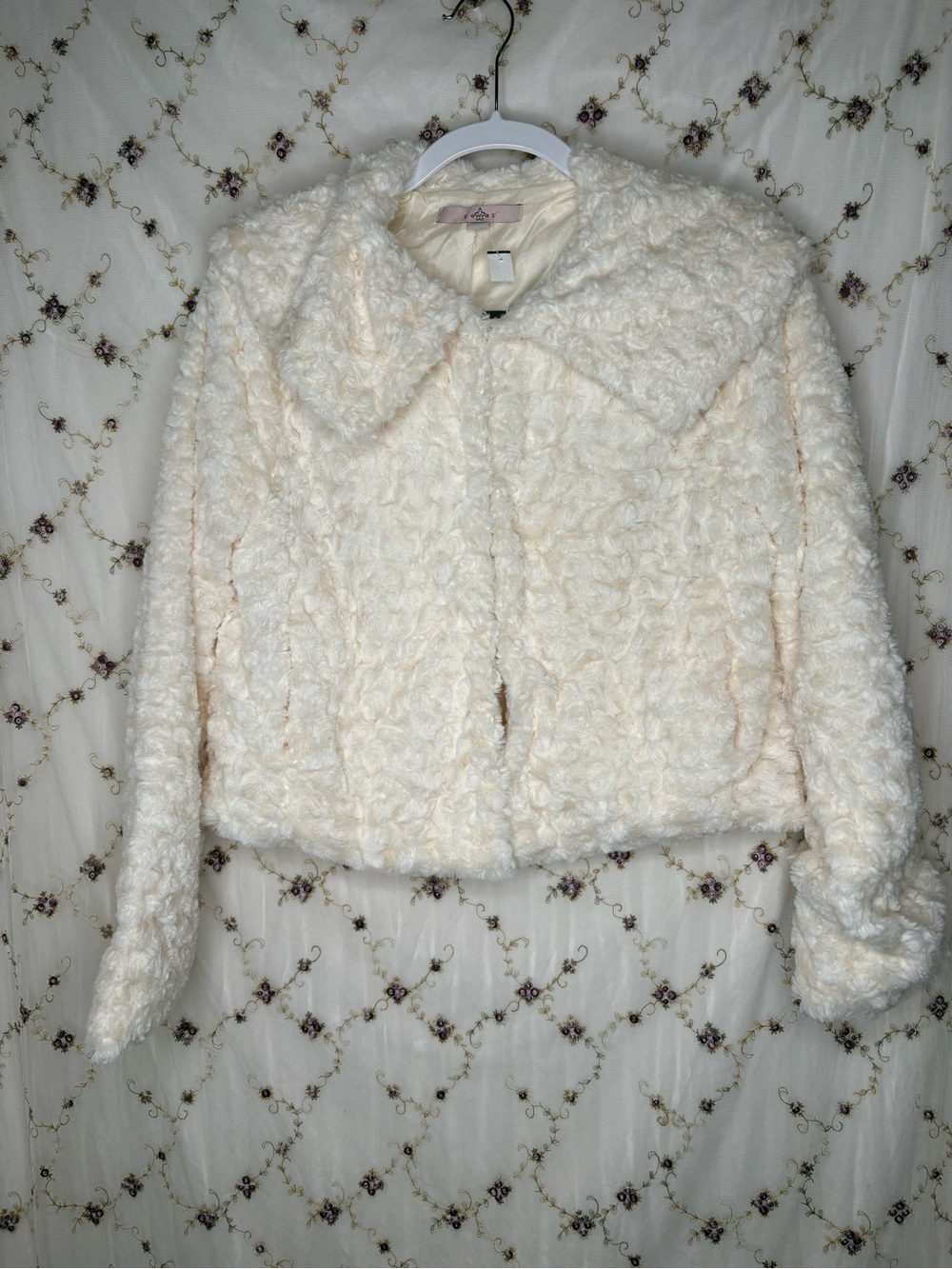 Fever Cream Faux Fur Cropped Teddy Jacket